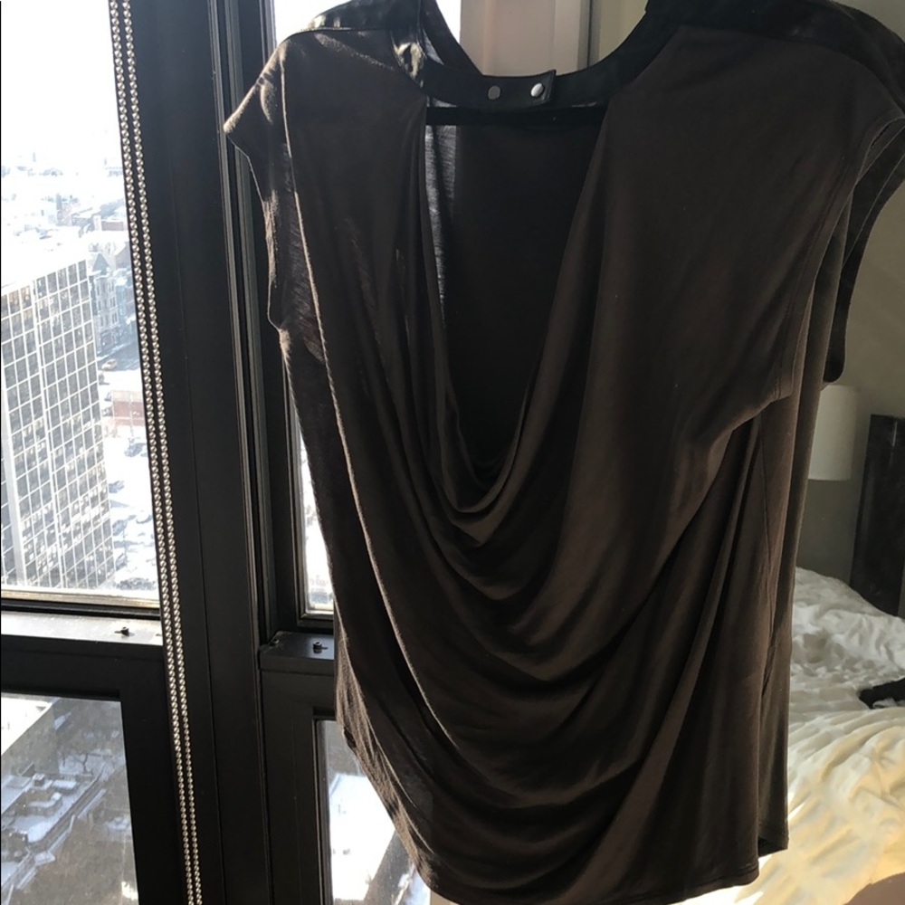 BCBG sleeveless cowlneck shirt w leather detail